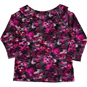 Rafaella size large pinks & black design top with cowl neck & zip neck detail